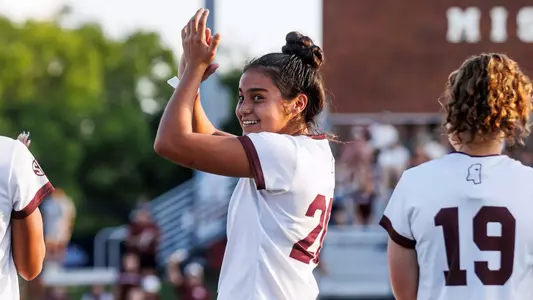 STARKVILLE, MS - August 21, 2025 - Mississippi State Midfielder Sofia Aguayo (#20) during the match between the Jacksonville State Gamecocks and the Mississippi State Bulldogs at the MSU Soccer Field in Starkville, MS. Photo By Mike Mattina