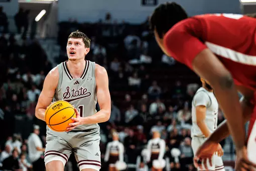STARKVILLE, MS - January 13, 2026 - Mississippi State Forward Sergej Macura (#11) during the game between the Alabama Crimson Tide and the Mississippi State Bulldogs at Humphrey Coliseum in Starkville, MS. Photo By Ivy Rose Ball