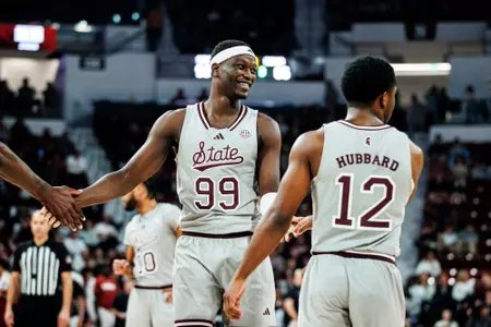 STARKVILLE, MS - January 13, 2026 - Mississippi State Forward Achor Achor (#99) during the game between the Alabama Crimson Tide and the Mississippi State Bulldogs at Humphrey Coliseum in Starkville, MS. Photo By Ivy Rose Ball