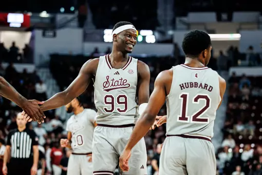 STARKVILLE, MS - January 13, 2026 - Mississippi State Forward Achor Achor (#99) during the game between the Alabama Crimson Tide and the Mississippi State Bulldogs at Humphrey Coliseum in Starkville, MS. Photo By Ivy Rose Ball