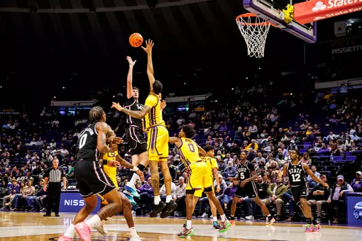 BATON ROUGE, LA - January 28, 2026 - Mississippi State Forward Sergej Macura (#11) during the game between the LSU Tigers and the Mississippi State Bulldogs at Pete Maravich Assembly Center in Baton Rouge, LA. Photo By Mike Mattina