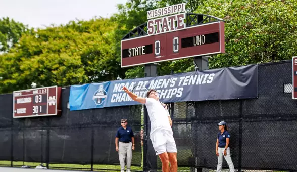 STARKVILLE, MS - May 02, 2025 - Mississippi State's Benito Sanchez Martinez during the match between the New Orleans Pirvateers and the Mississippi State Bulldogs at the AJ Pitts Tennis Centre in Starkville, MS. Photo By Mike Mattina