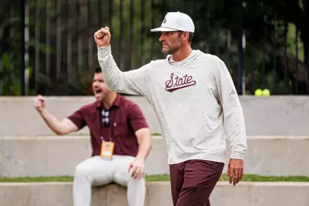 WACO, TX - May 16, 2025 - Mississippi State Head Coach Matt Roberts during the match between the Mississippi State Bulldogs and the Stanford Cardinal at the Hurd Tennis Center in Waco, TX. Photo By Mike Mattina
