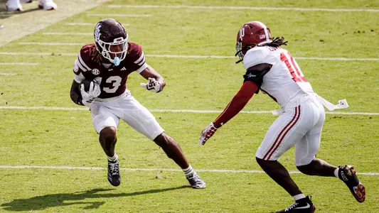 STARKVILLE, MS - October 03, 2026 - Mississippi State Wide Reciever Sanfrisco Magee (#13) during the game between the Alabama Crimson Tide and the Mississippi State Bulldogs at Davis Wade Stadium at Scott Field in Starkville, MS. Photo By Mike Mattina