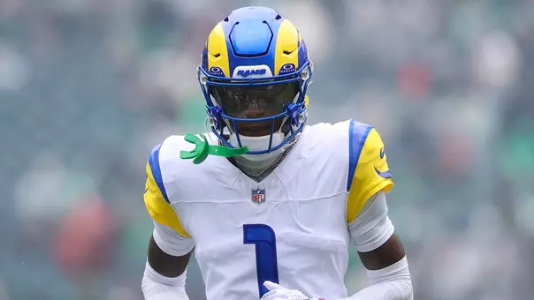 Oct 4, 2026; Philadelphia, Pennsylvania, USA; Los Angeles Rams cornerback Emmanuel Forbes Jr. (1) before action against the Philadelphia Eagles at Lincoln Financial Field. Mandatory Credit: Bill Streicher-Imagn Images