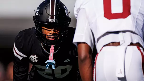 STARKVILLE, MS - October 24, 2026 - Mississippi State Cornerback Amarion "Jett" Jefferson (#20) during the game between the Oklahoma Sooners and the Mississippi State Bulldogs at Davis Wade Stadium at Scott Field in Starkville, MS. Photo By Mike Mattina