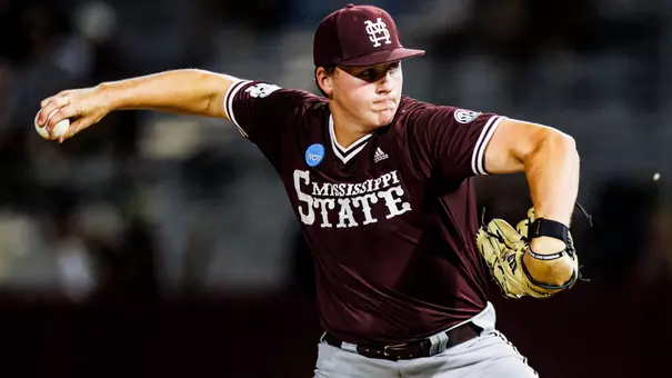 TALLAHASSEE, FL - May 30, 2025 - Mississippi State Pitcher/Catcher Ben Davis (#35) during the game between the Northeastern Red Wolves and the Mississippi State Bulldogs at Mike Martin Field at Dick Howser Stadium in Tallahassee, FL. Photo By Mike Mattina
