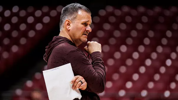 TUSCALOOSA, AL - February 25, 2026 - Mississippi State Head Coach Chris Jans during shoot around before the game between the Alabama Crimson Tide and the Mississippi State Bulldogs at Coleman Coliseum in Tuscaloosa, AL. Photo By Mike Mattina