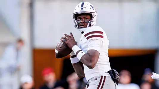 FAYETTEVILLE, AR - November 01, 2025 - Mississippi State Quarterback Kamario Taylor (#1) during the game between the Arkansas Razorbacks and the Mississippi State Bulldogs at Donald W. Reynolds Razorback Stadium in Fayetteville, AR. Photo By Mike Mattina