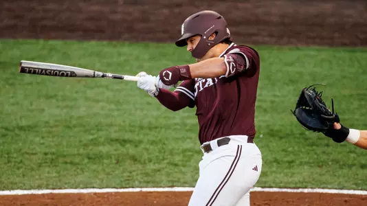 STARKVILLE, MS - April 10, 2026 - Mississippi State Designated Hitter/Pitcher Noah Sullivan (#18) during the game between the Tennessee Volunteers and the Mississippi State Bulldogs at Dudy Noble Field at Polk-Dement Stadium in Starkville, MS. Photo By Mike Mattina