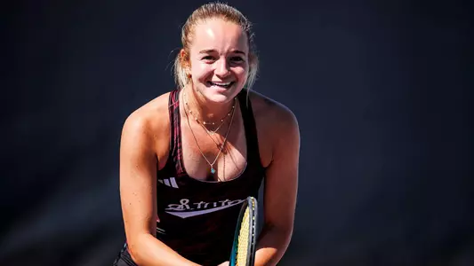 STARKVILLE, MS - March 13, 2026 - Mississippi State's Emma Cohen during the match between the Vanderbilt Commodores and the Mississippi State Bulldogs at the AJ Pitts Tennis Centre in Starkville, MS. Photo By Mike Mattina