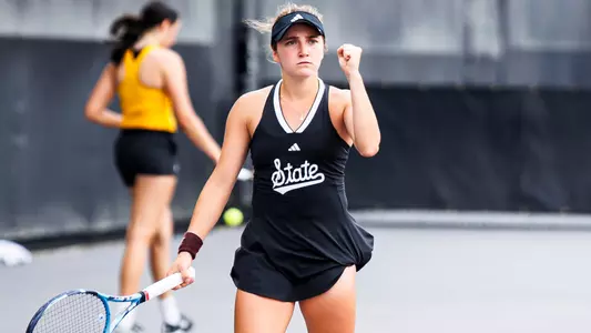 STARKVILLE, MS - March 15, 2026 - Mississippi State's Chiara Di Genova during the match between the Missouri Tigers and the Mississippi State Bulldogs at the AJ Pitts Tennis Centre in Starkville, MS. Photo By Ivy Rose Ball