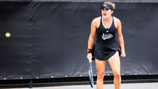 STARKVILLE, MS - March 15, 2026 - Mississippi State's Chiara Di Genova during the match between the Missouri Tigers and the Mississippi State Bulldogs at the AJ Pitts Tennis Centre in Starkville, MS. Photo By Ivy Rose Ball