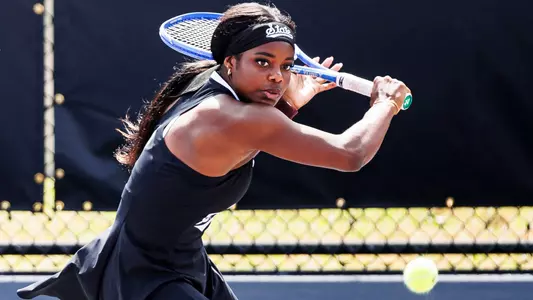 STARKVILLE, MS - March 15, 2026 - Mississippi State's Thessy Ntondele Zinga during the match between the Missouri Tigers and the Mississippi State Bulldogs at the AJ Pitts Tennis Centre in Starkville, MS. Photo By Ivy Rose Ball