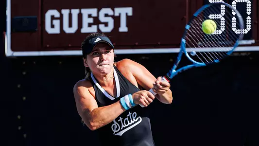 STARKVILLE, MS - April 09, 2026 - Mississippi State's Chiara Di Genova during the match between the South Carolina Gamecocks and the Mississippi State Bulldogs at the AJ Pitts Tennis Centre in Starkville, MS. Photo By Will Porada
