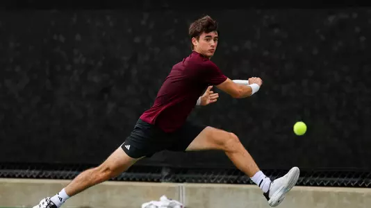 COLLEGE STATION, TX - April 18, 2026 - Mississippi State’s Niccolo Baroni during the 2026 SEC Tournament match between the LSU Tigers and the Mississippi State Bulldogs at the Mitchell Tennis Centre in College Station, TX. Photo By Mario Terrana