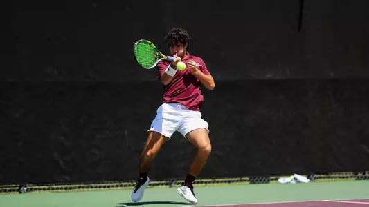 COLLEGE STATION, TX - April 19, 2026 - Mississippi State's Roberto Ferrer Guimaraes during the 2026 SEC Tournament match between the Texas Longhorns and the Mississippi State Bulldogs at the Mitchell Tennis Centre in College Station, TX. Photo By Mario Terrana
