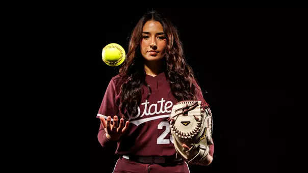 STARKVILLE, MS - January 09, 2026 - Mississippi State Catcher Des Rivera (#23) during 2025-2026 Softball Production Day at the Holliman Athletic Center at Mississippi State University in Starkville, MS. Photo By Ivy Rose Ball
