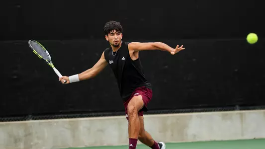 COLLEGE STATION, TX - April 18, 2026 - Mississippi State’s Bryan Hernandez Cortes during the 2026 SEC Tournament match between the LSU Tigers and the Mississippi State Bulldogs at the Mitchell Tennis Centre in College Station, TX. Photo By Mario Terrana