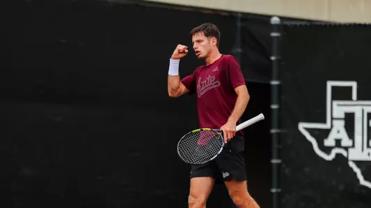 COLLEGE STATION, TX - April 18, 2026 - Mississippi State’s Mario Martinez Serrano during the 2026 SEC Tournament match between the LSU Tigers and the Mississippi State Bulldogs at the Mitchell Tennis Centre in College Station, TX. Photo By Mario Terrana