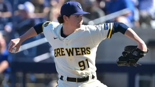 Feb 21, 2026; Phoenix, Arizona, USA; Milwaukee Brewers pitcher Tyson Hardin (91) delivers to the plate in the fifth inning against the Milwaukee Brewers at American Family Fields of Phoenix. Mandatory Credit: Jayne Kamin-Oncea-Imagn Images
