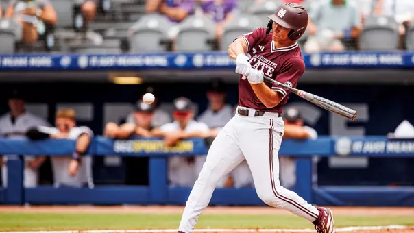 HOOVER, AL - May 21, 2026 - Mississippi State Outfielder Jacob Parker (#2) during the game between the Georgia Bulldogs and the Mississippi State Bulldogs at Hoover Met Stadium in Hoover, AL. Photo By Mike Mattina