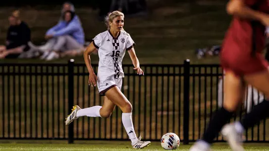 STARKVILLE, MS - March 18, 2026 - Mississippi State Defender Lauren Maxson (#16) during the match between the Holmes Bulldogs and the Mississippi State Bulldogs at the MSU Soccer Field in Starkville, MS. Photo By Mike Mattina