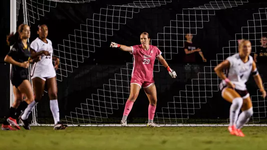 STARKVILLE, MS - August 08, 2026 - Mississippi State Goal Keeper Graycen Ehlen (#29) during the match between the Southeastern Louisiana Lions and the Mississippi State Bulldogs at the MSU Soccer Field in Starkville, MS. Photo By Mike Mattina