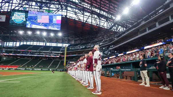 ARLINGTON, TX - March 01, 2026 - The Mississippi State Bulldogs during the game between the UCLA Bruins and the Mississippi State Bulldogs at Globe Life Field in Arlington, TX. Photo By Mario Terrana