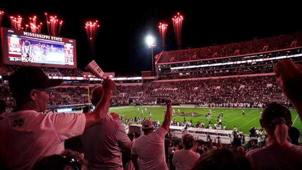 STARKVILLE, MS - September 05, 2026 - Mississippi State Fans during the game between the ULM Warhawks and the Mississippi State Bulldogs at Davis Wade Stadium at Scott Field in Starkville, MS. Photo By Mikayla Johnson