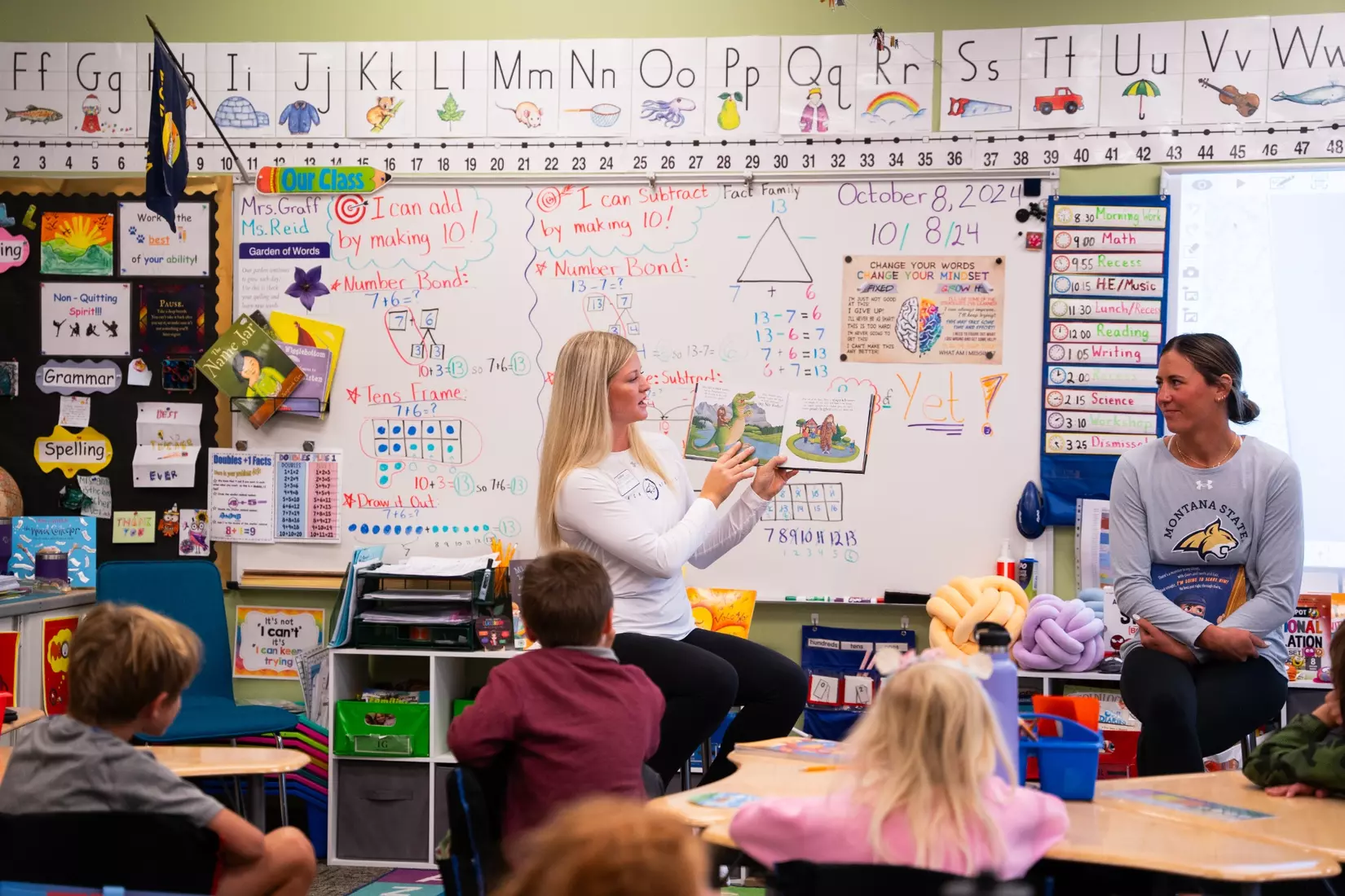 Montana State student-athletes participate in the Bobcats Day of Service on Tuesday, October 8, 2024, at Morning Star Elementary School, Longfellow Elementary School, and the Monforton School.