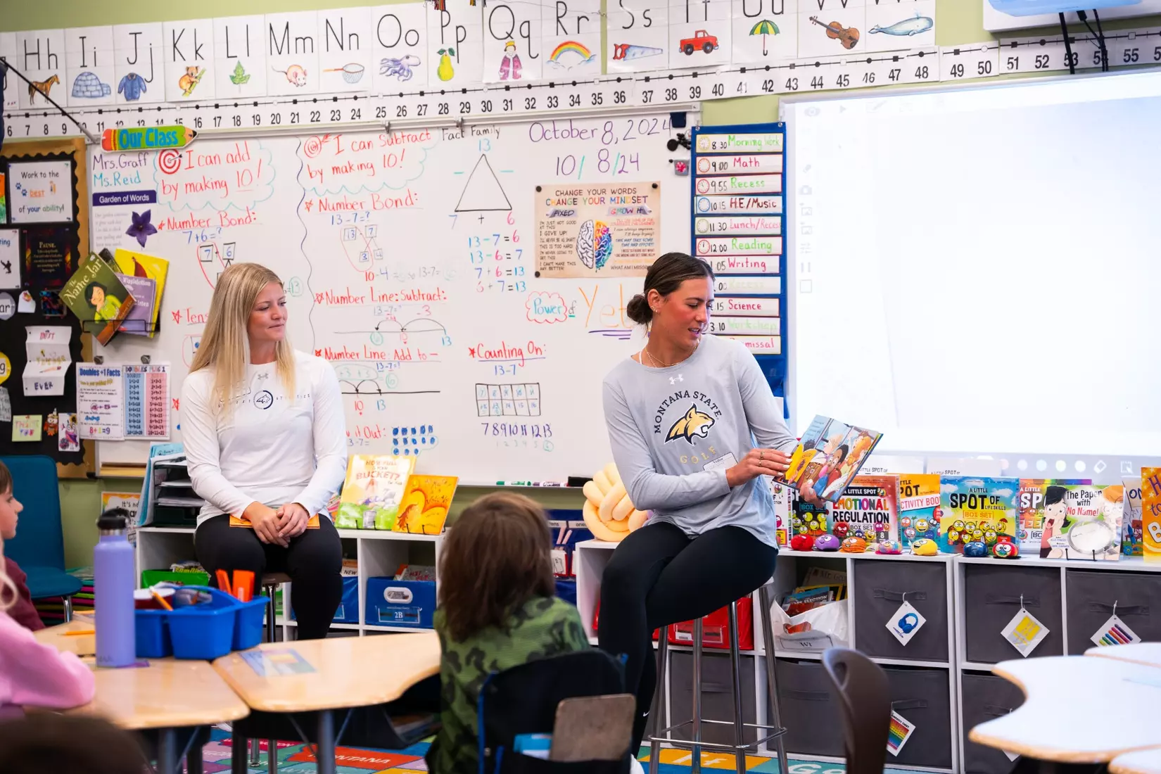 Montana State student-athletes participate in the Bobcats Day of Service on Tuesday, October 8, 2024, at Morning Star Elementary School, Longfellow Elementary School, and the Monforton School.