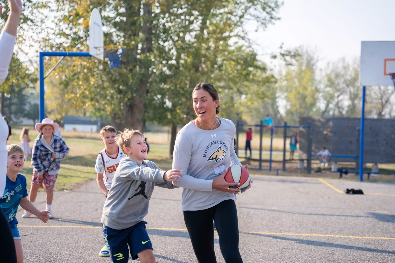 Montana State student-athletes participate in the Bobcats Day of Service on Tuesday, October 8, 2024, at Morning Star Elementary School, Longfellow Elementary School, and the Monforton School.
