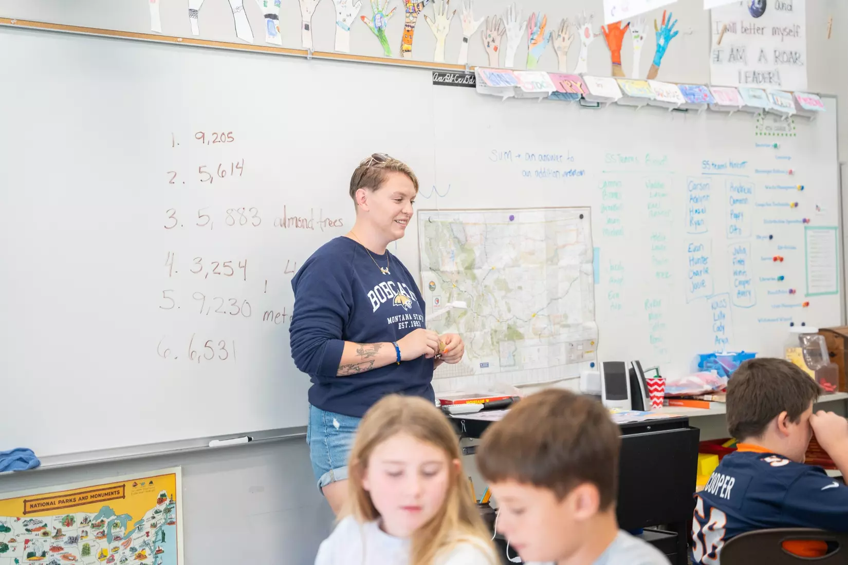 Montana State student-athletes participate in the Bobcats Day of Service on Tuesday, October 8, 2024, at Morning Star Elementary School, Longfellow Elementary School, and the Monforton School.