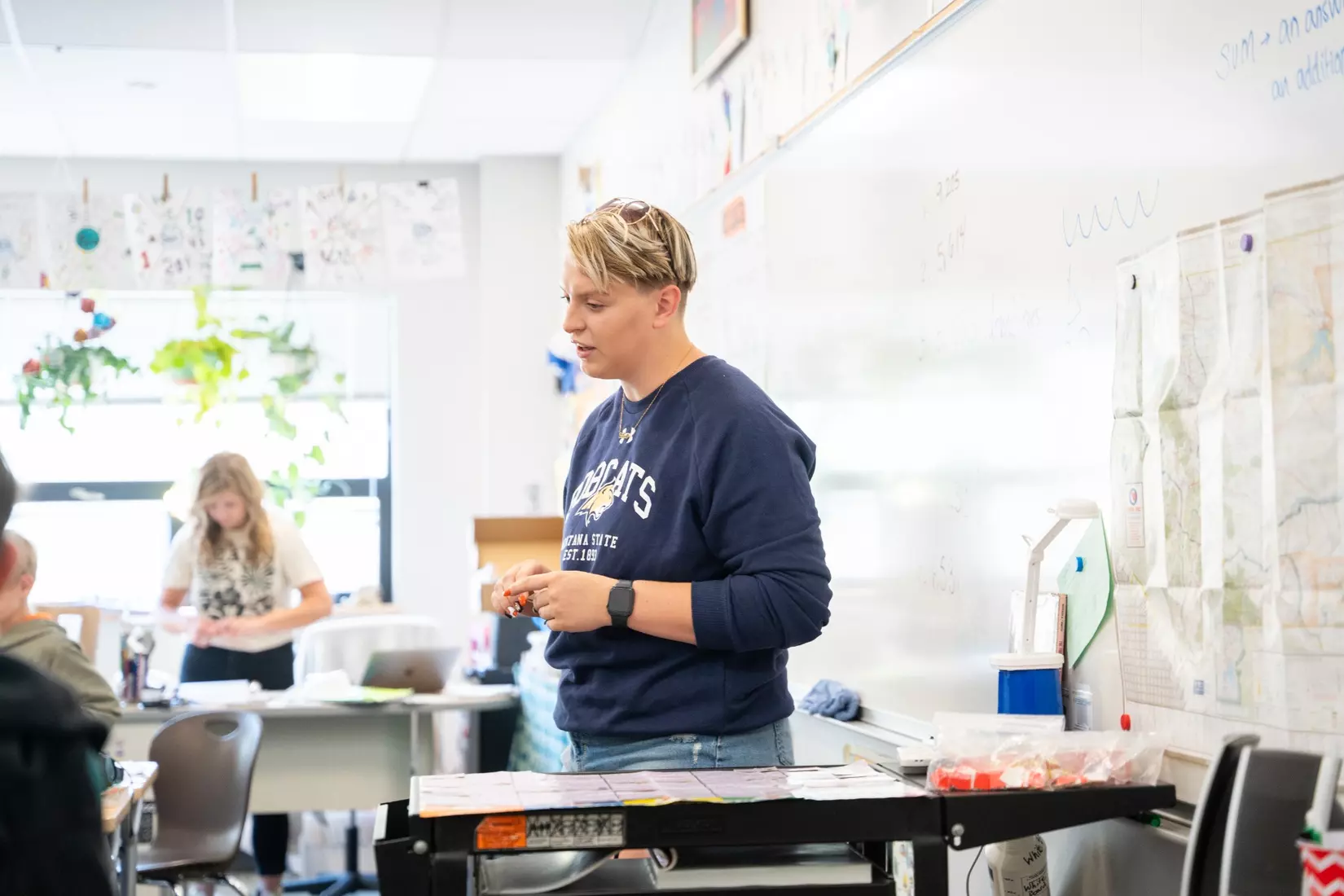 Montana State student-athletes participate in the Bobcats Day of Service on Tuesday, October 8, 2024, at Morning Star Elementary School, Longfellow Elementary School, and the Monforton School.