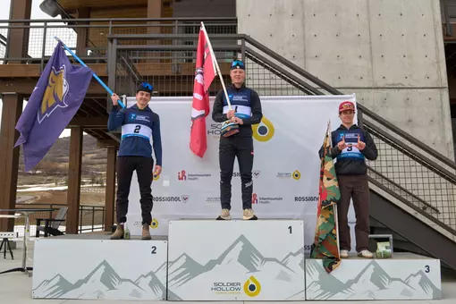 The men’s 20k skate podium during the RMISA Championships Saturday, Feb. 28, 2026, in Heber City, Ut. MSU photo by Colter Peterson
