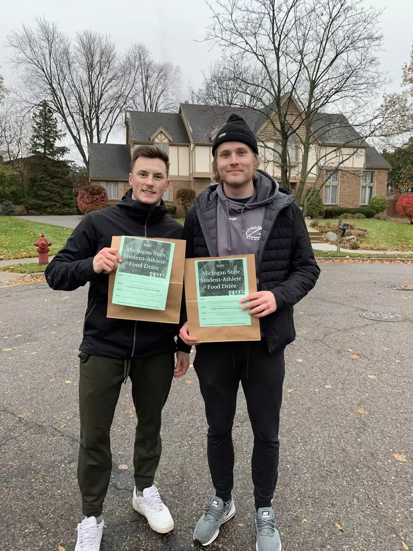 MSU's Student-Athlete Field Drive had volunteers from 12 of MSU's varsity sports and gathered more than 5,000 lbs of food for the Greater Lansing Food Bank.