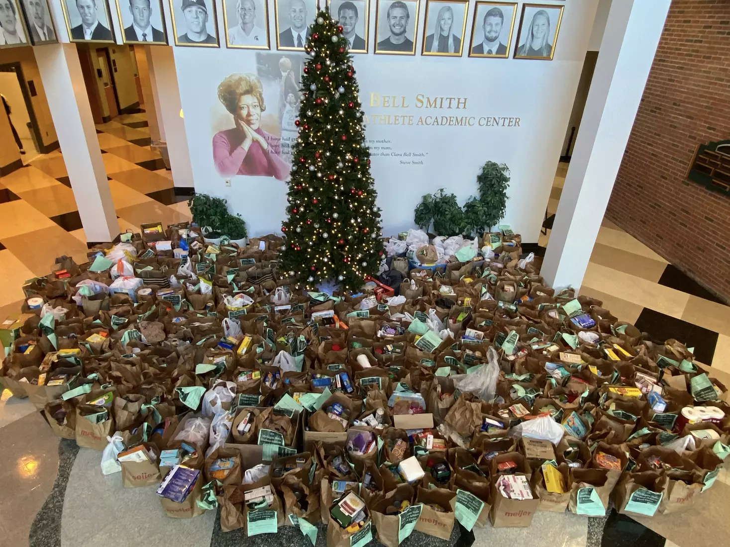 MSU's Student-Athlete Field Drive had volunteers from 12 of MSU's varsity sports and gathered more than 5,000 lbs of food for the Greater Lansing Food Bank.