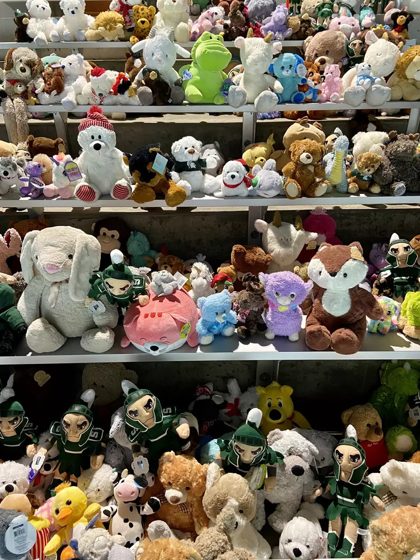 MSU Hockey's Teddy Bear Toss yielded more than 300 stuffed toys for Lansing Child and Family Services.