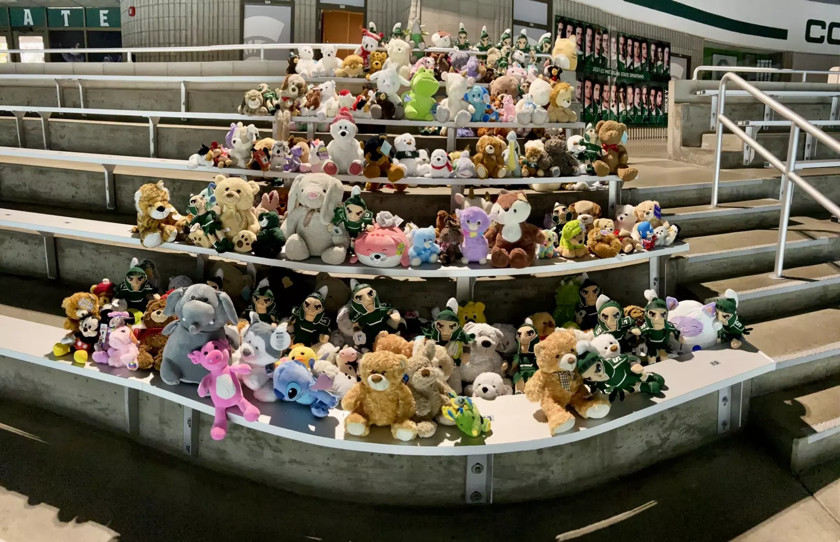 MSU Hockey's Teddy Bear Toss yielded more than 300 stuffed toys for Lansing Child and Family Services.