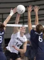 Kim Schram posted a match-best 16 kills in State's 3-1 loss at Michigan Wednesday.