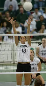 Megan Wallin enters her junior season as one of two captains on the 2004 MSU volleyball squad.