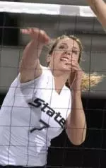 Junior Brooke Langston posted 14 kills in the Green & White match Saturday night.