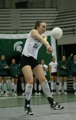 Kim Schram had a match-high 18 kills in State's 3-0 win against Ohio to open the Coca-Cola/MSU Volleyball Classic Friday.