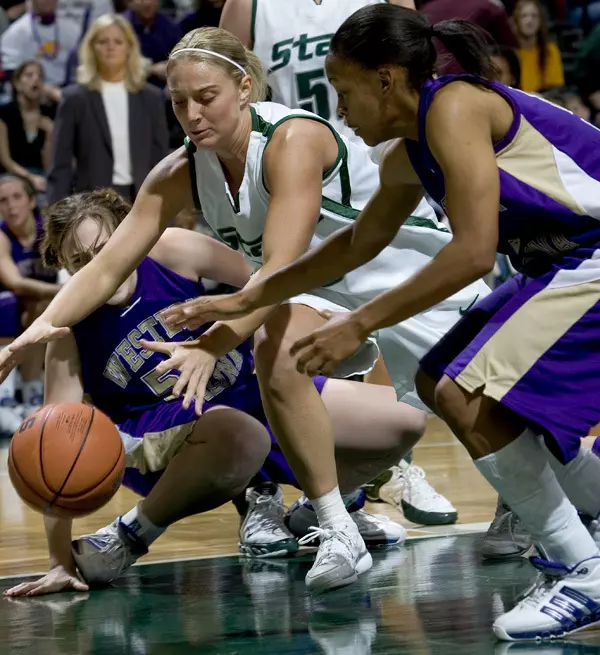Maggie Dwyer, who scored a career-high 11 points on Sunday, dives for a loose ball vs. Western Carolina.