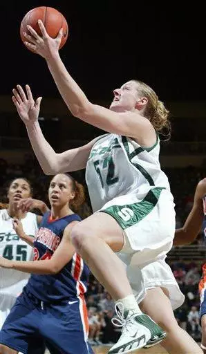 Liz Shimek puts up a runner against Pepperdine's Jasmane Clarendon. (AP Photo/Al Goldis)