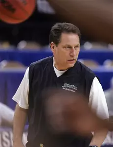 Michigan State coach Tom Izzo watches his team during practice for the NCAA Austin Regional tournament in Austin, Texas Thursday, March 24, 2005.
