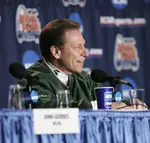 MSU head coach Tom Izzo addresses the media at Friday's Final Four Press Conference.