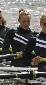 Anne Cowan rows in the five seat for the second varsity eight for MSU crew.