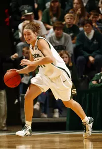 Katrina Grantham, who scored eight points in the final exhibition game, will lead the Spartans against Bucknell on Friday night.